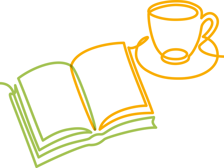 Grafische Darstellung eines Buches und einer Tasse, was symbolisch für Zeit für sich steht